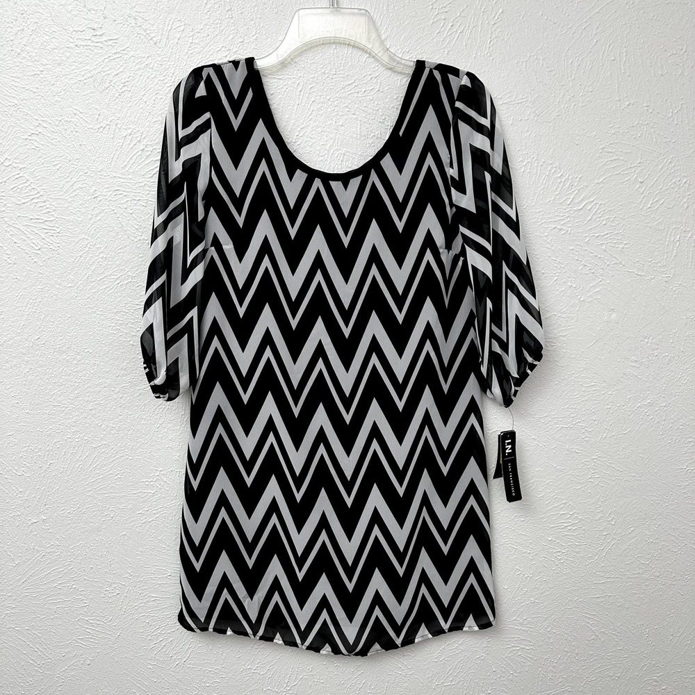 NWT I.N. San Francisco Black and White Chevron Dress